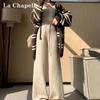 La Chapelle Women's High-Waisted Fleece-Lined Wide-Leg Trousers