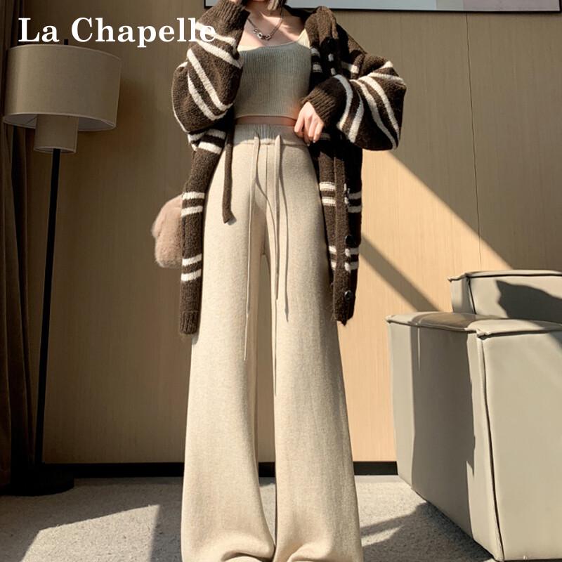 La Chapelle Women's High-Waisted Fleece-Lined Wide-Leg Trousers