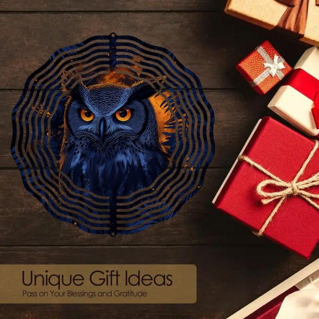 Nachtkönig-Eulen-Windspiel mit Mandala-Design, Metall, beruhigender Klang, Hängedekoration für Garten, Terrasse und Innenbereich, ganzjähriges Geschenk