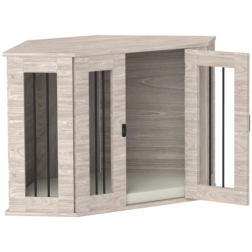 Dog Crate Furniture Side Table, with Cushion, 104 x 55 x 63cm - Walnut Brown