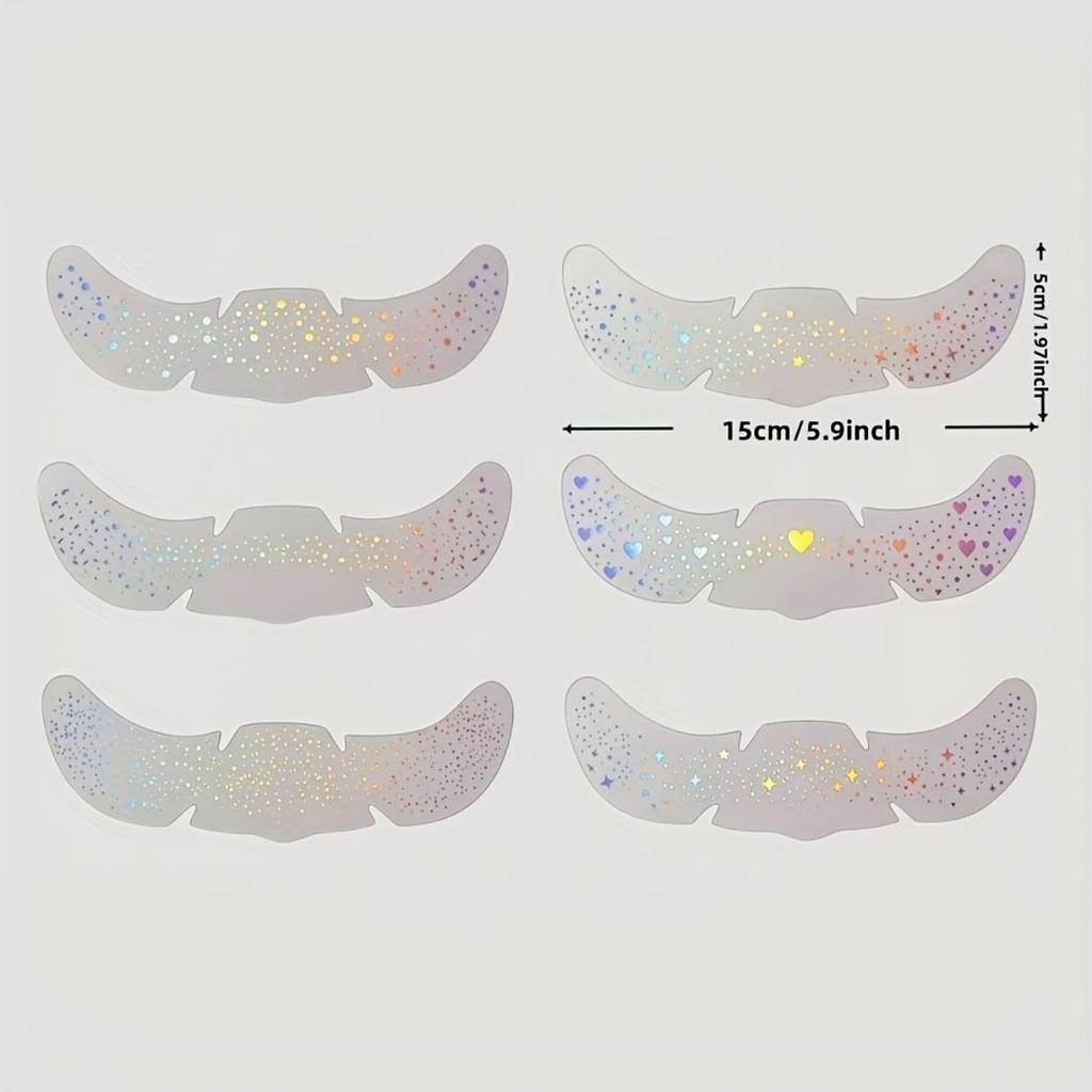 6Pcs Mixed Style Waterproof Temporary Tattoos, Glitter Laser Freckle Stickers with Heart Star Design