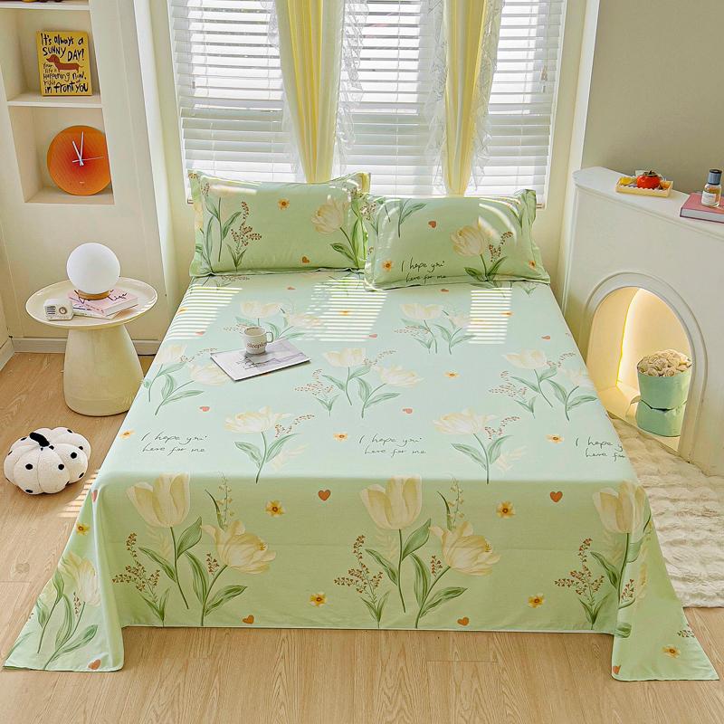 100% Cotton Country Floral Flat Sheet 3 Pieces Tulip Bed Sheet Set Soft Botanical Flower Blossoms Bed Cover with 2 Pillow Cases