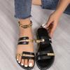 Cool slippers women's summer fashion outer wear versatile rivet clip one-word slippers women's large size flat beach shoes women's drag