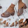 Mystique Sandals For Women Original Fish Mouth Slippers Summer Large Size Thick Heel Square One Line High Sandalias De TacóN