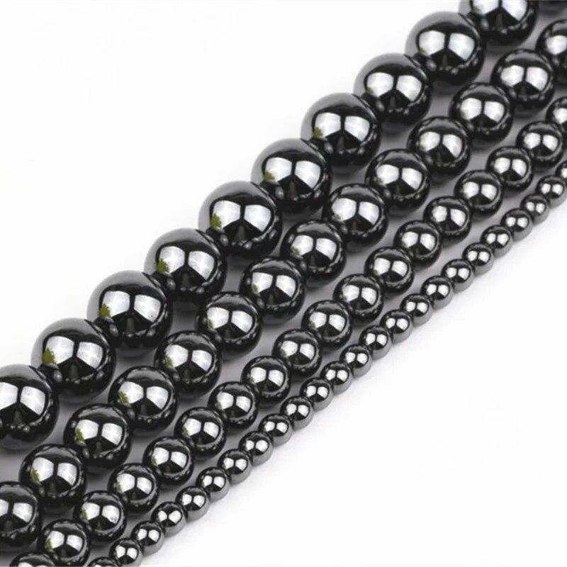 Quality Black Hematite Natural Spacer Loose Bead for Jewelry Making DIY Bracelet Accessories ( Pick Size 4 6 8 10 Mm )