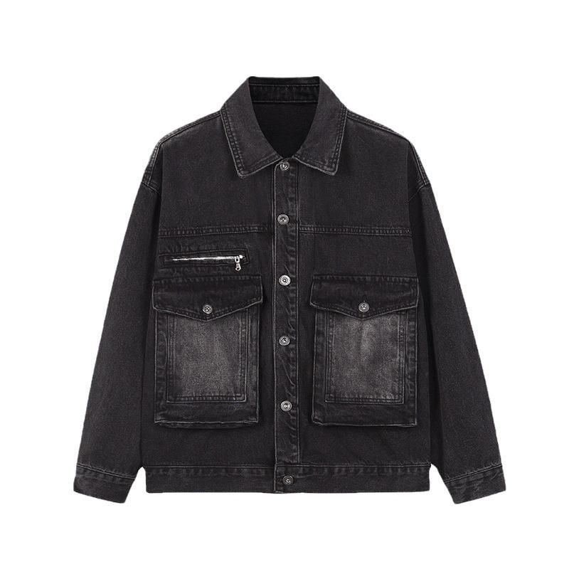 Boys' Retro Denim Jacket with Lapel, Zipper, and Faux Pockets - Loose Fit for Autumn/Winter 2023