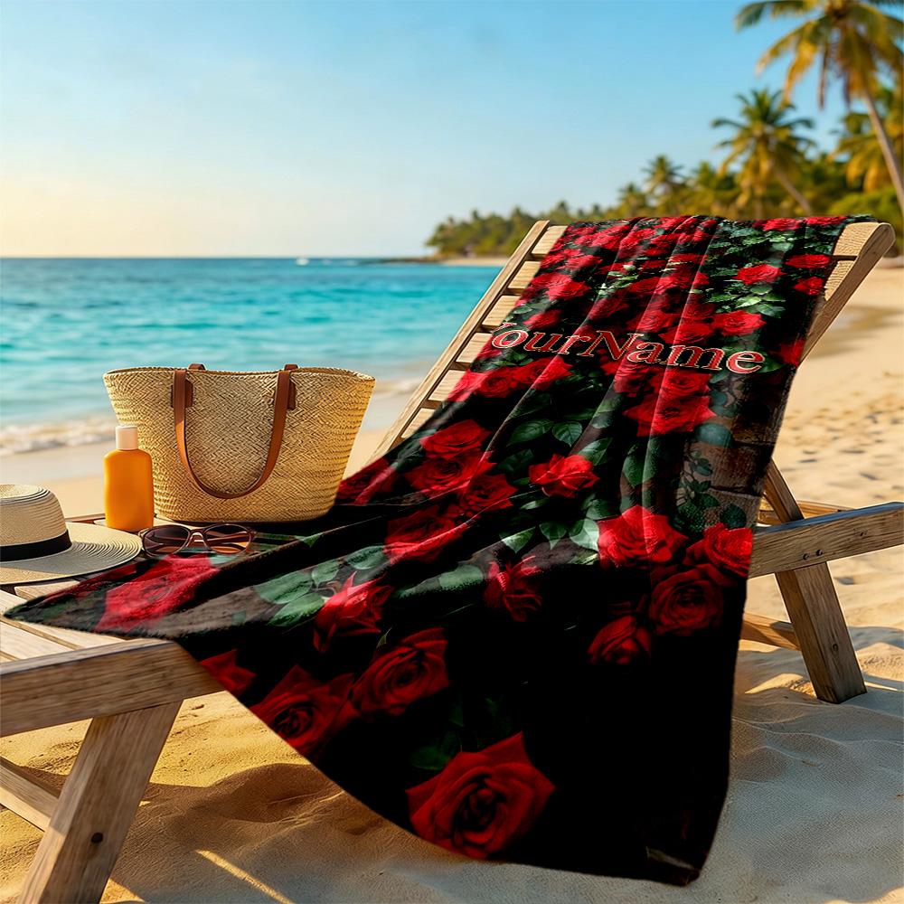 Rose Customized Name Beach Towel Super Soft Microfiber Quickdry Fabric Suitable for Sports Travel Swimming Yoga Bathroom Beach And Pool