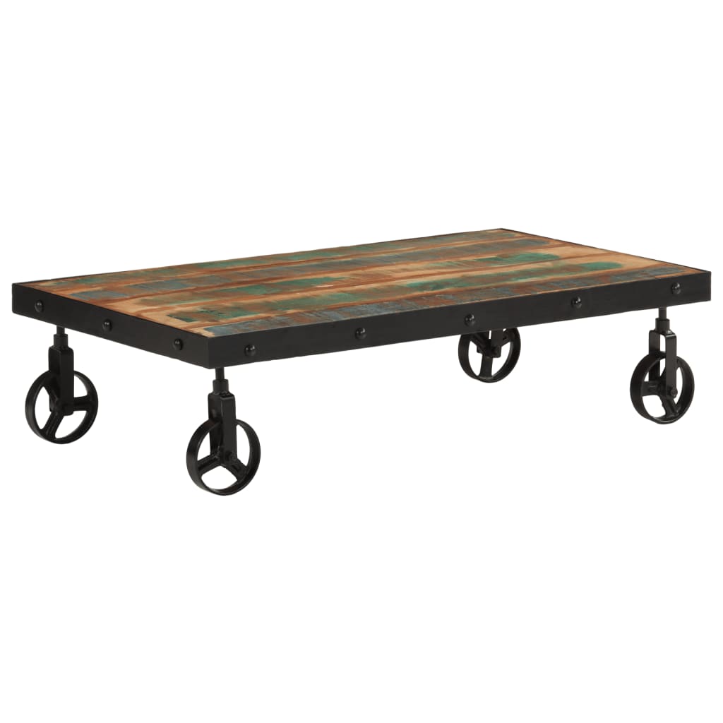 Coffee Table with Casters Solid Reclaimed Wood 100 X 55 X 26 Cm