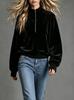 Women's Casual Color Velvet Top with Stand Collar and Long Sleeve - Loose Fit Blouse