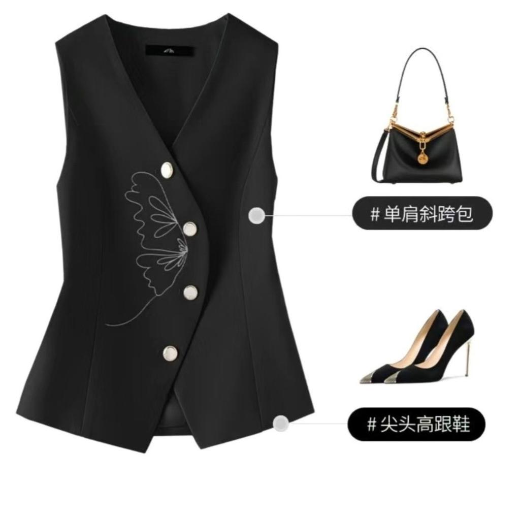 Luxuriöse Bestickte Anzugweste Frühling Herbst Schlankmachende Ärmellose Weste für Damen Trendiges Layering-Outfit