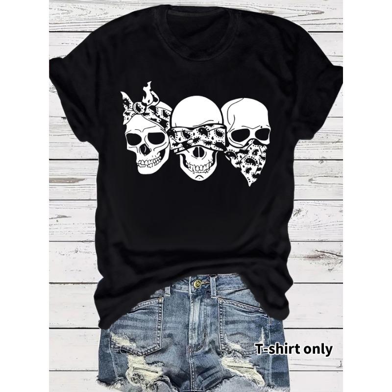 

Модная женская футболка с круглым вырезом и принтом черепа, свободные короткие рукава XL чёрный
