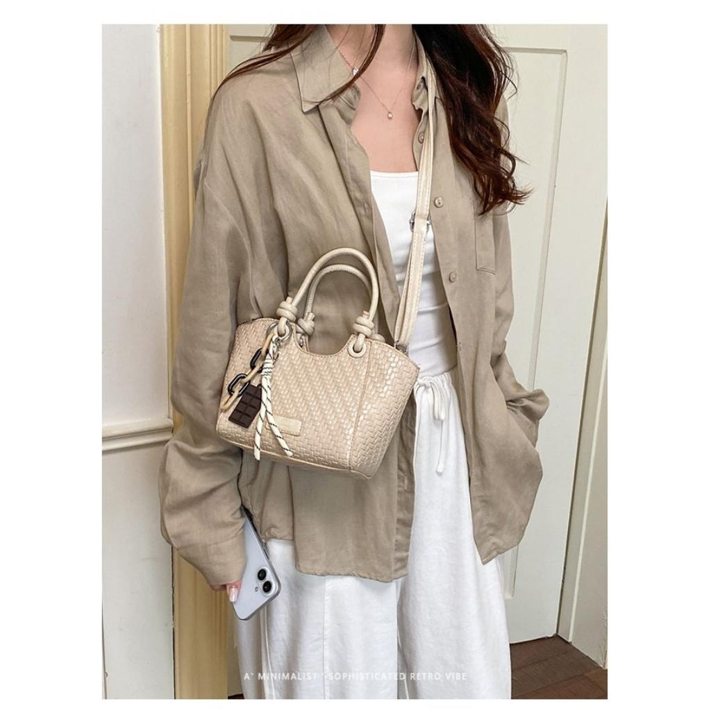 Xeie Thuk Handbag Women PU Leather Woven Texture Crossbody Daily Commute