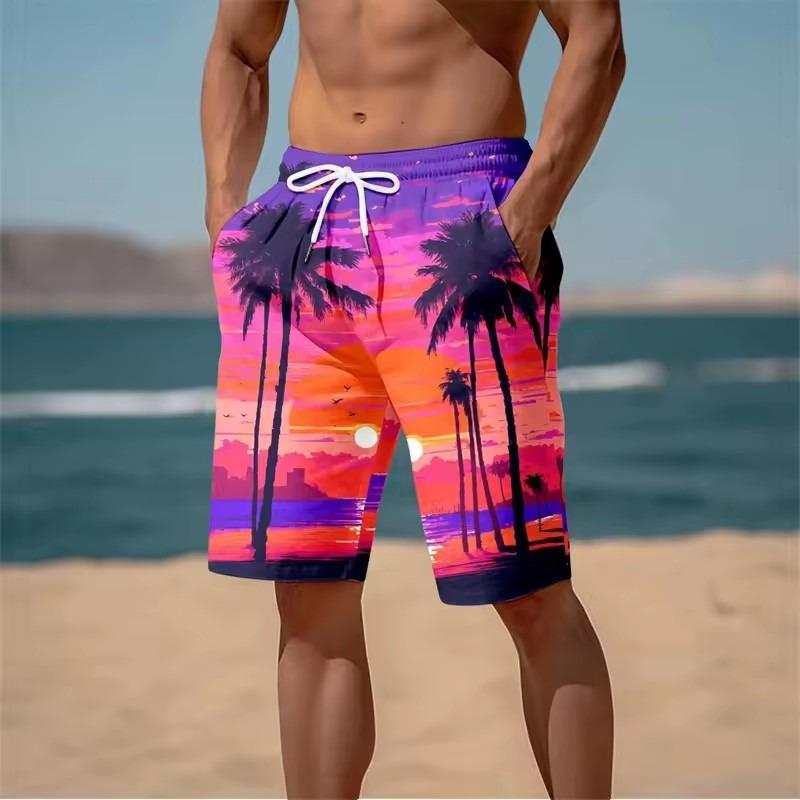 Verano Nuevo Harajuku 3D Impresión Cocoteros Pantalones Cortos de Playa Gráfico Palmera Pantalones Cortos de Baño para Hombre Hawaiano Cool