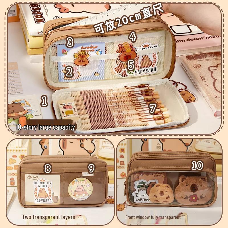 2024 Capybara Multi-layer Large Capacity Pencil Case for First Grade Girls