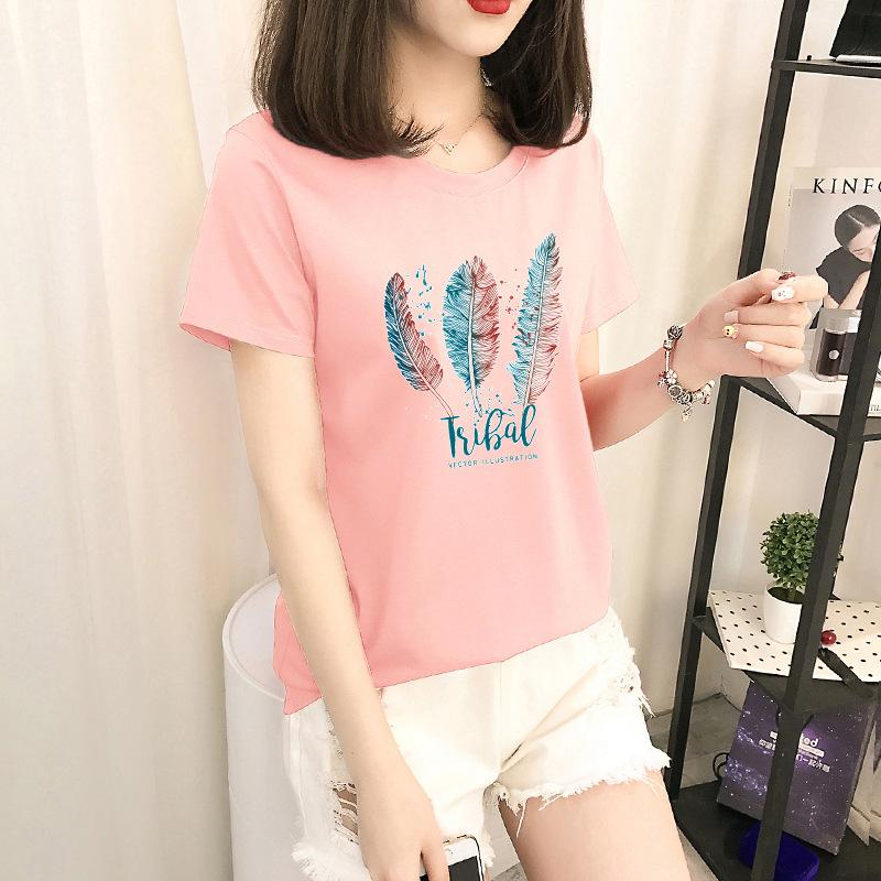 GMXIA Short Sleeve T-shirt Women Loose Ins Women's Crewneck Base Shirt