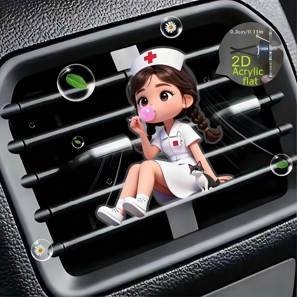 2D Flat Refillable Car Vent Aroma Clip, Blowing Bubbles Girl, Car Interior Diffuser With 2 Unscented Pads