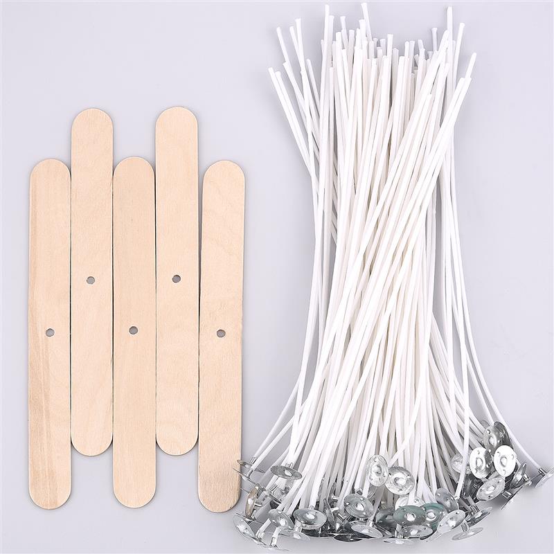 105 Stück Set mit gewachsten Baumwoll-Kerzendochten mit Halter Original rauchfreie Kerzendochte Sojaöl-Wachskern Geflochtene Kerzenherstellung Zubehör