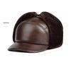Men's Genuine Leather Winter Hat - Lei Feng Style with Ear Protection, Warm Cotton Lining for Middle-Aged and Elderly