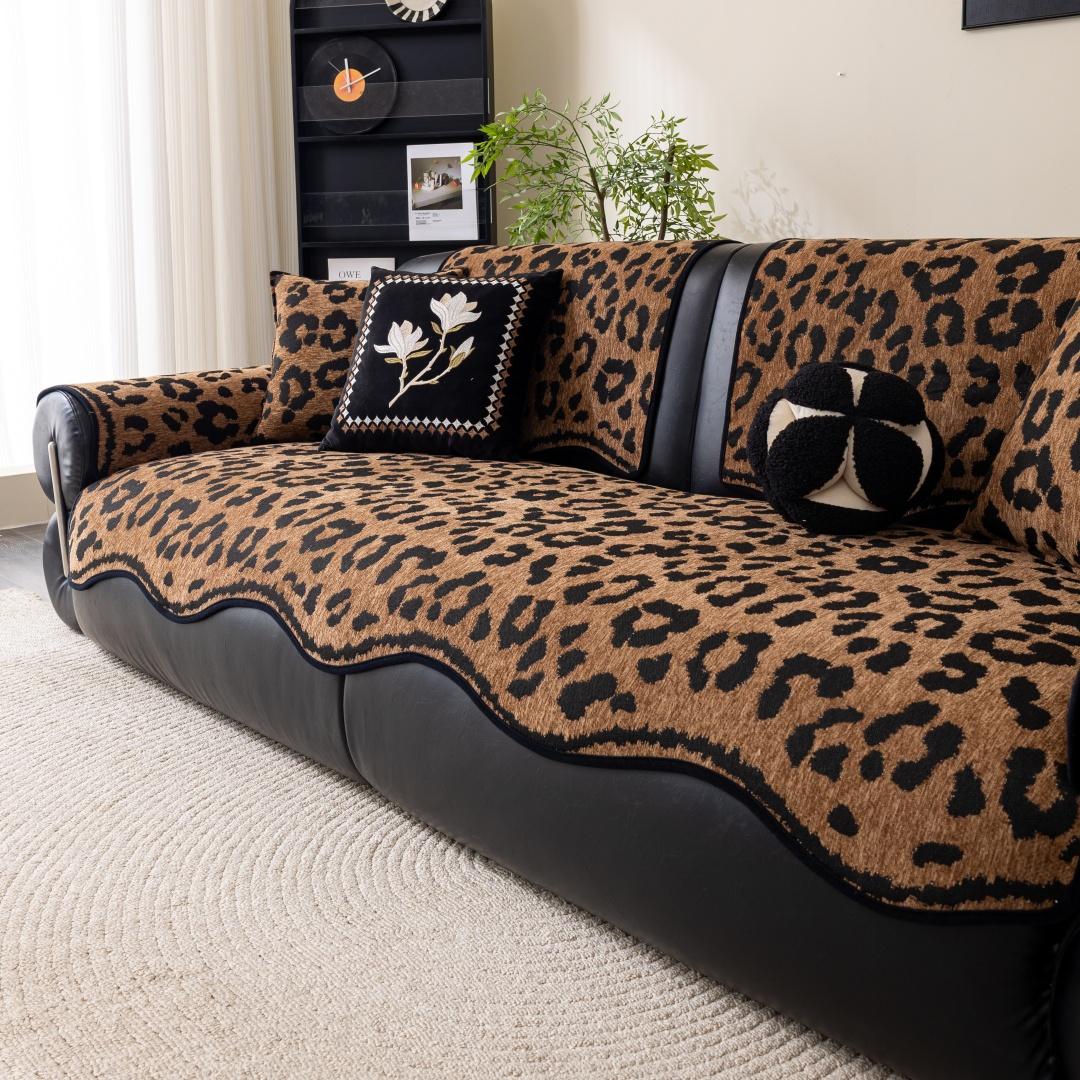 

1 шт. Новый леопардовый жаккардовый шенилловый диванный коврик – Нескользящее диванное полотенце неправильной формы Всесезонный чехол для дивана Мебель Домашний декор 70*70cm