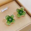 PONYKISS  Sterling Silver Green Crystal Flower Stud Earrings for Women Minimalist Cute Fine  Plant Accessories