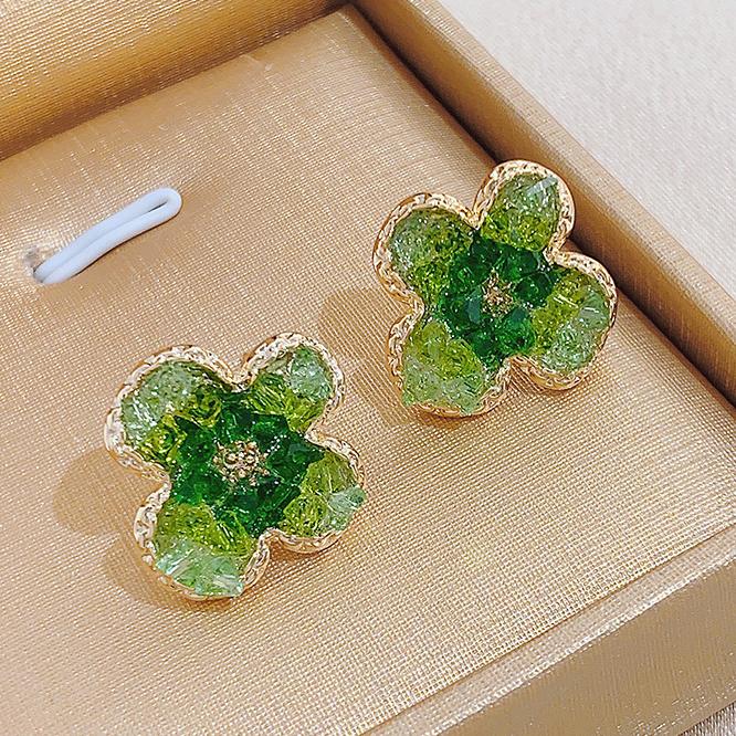PONYKISS  Sterling Silver Green Crystal Flower Stud Earrings for Women Minimalist Cute Fine  Plant Accessories