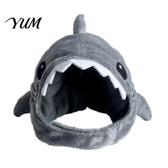 Funny Halloween Cat Apparel Shark Hood Hat, Winter Plush Warm Headgear, Cozy Cute Christmas Pet Dressing Supplies Hat Accessory for Cats Small