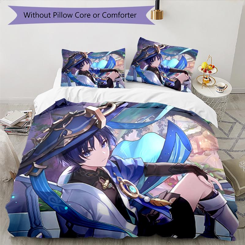 3pcs Genshin Impact Wanderer2 Design Cover Set - HD Printed Bedding with 1 Cover and 2 Pillowcases - Perfect for Home and Dorm Decor