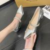 Beautiful temperament shallow single shoes women's rhinestone one with Mary Jane shoes with skirt high-end pointed middle heel shoes