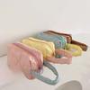Candy Colors Cosmetic Bag Soft Flannel Cartoon Pattern Fashion Handbag For Women
