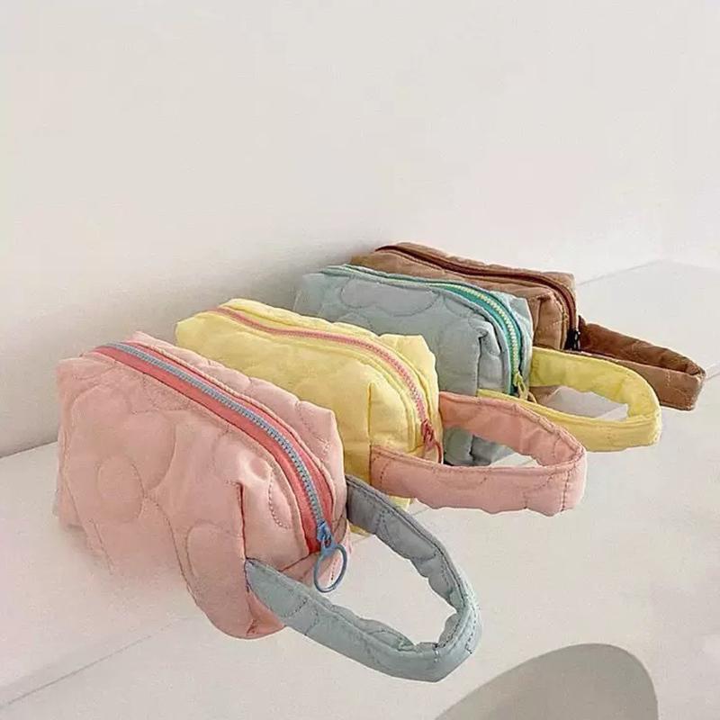 Candy Colors Cosmetic Bag Soft Flannel Cartoon Pattern Fashion Handbag For Women