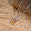 Stainless Steel Rectangle Natural Stone Pendant Necklaces, Minimalist Dainty Chain Necklace, Luxury Fashion Jewelry For Men Gift