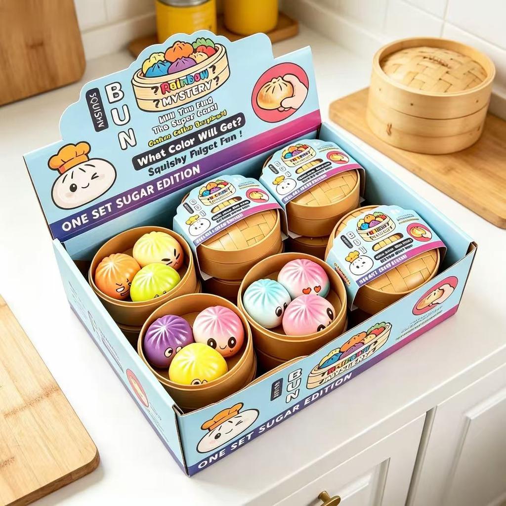 8 Funny Face Bun Squishy Box Portable Fidget Toy Ease Office Commute Anxiety Cute Desktop Decor Gift