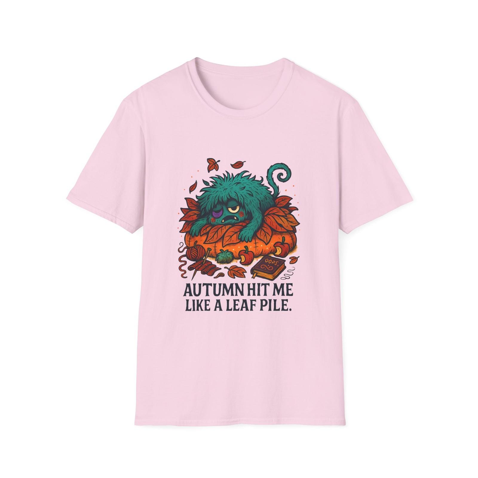 Unisex Softstyle T-Shirt Mens Womens Tees Top Fuzzy Monster Leaf Pile Knitting Funny Fall Halloween L