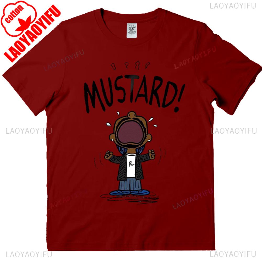 Kendrick Lamar Mustard Meme Tops Unisex Tee Shirt for Fans Funny Hip Hop Graphic Music Lover Apparel Humorous Pop Culture Gift