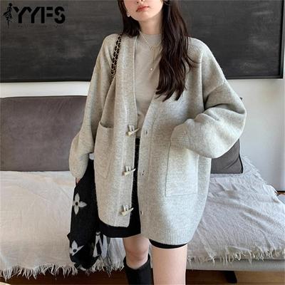 Suéteres de cuello en V de manga larga con estampado de colores sólidos informales de moda para mujer Otoño Invierno