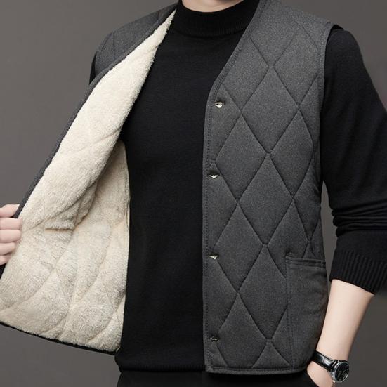 Gilet da uomo Autunno Inverno Gilet monopetto senza maniche imbottito Cardigan tinta unita Tinta unita Plus Size Cardigan caldo spesso Gilet da uomo di media lunghezza