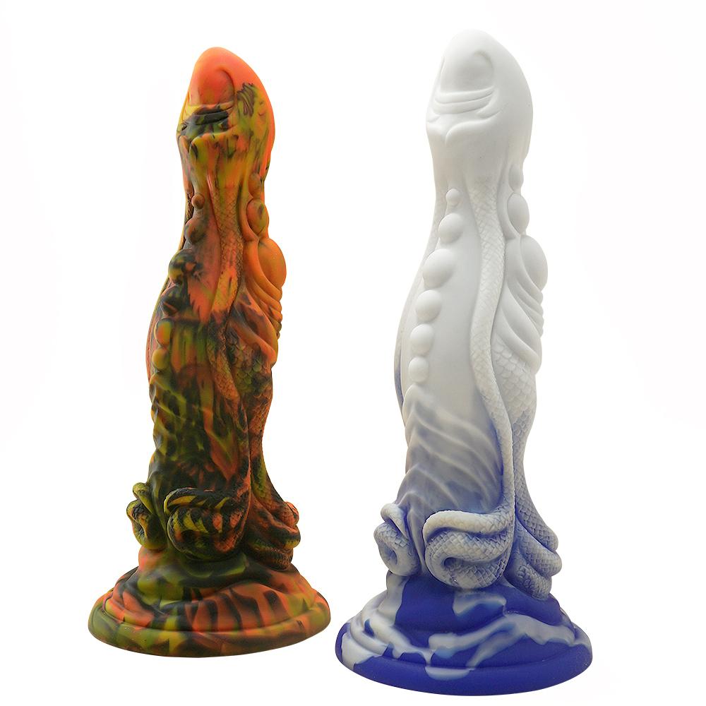 Liquid Silicone Blend Dildo Twin Viper Special Shape Penis Soft Anal Plug Female Adult Viper Special Shape