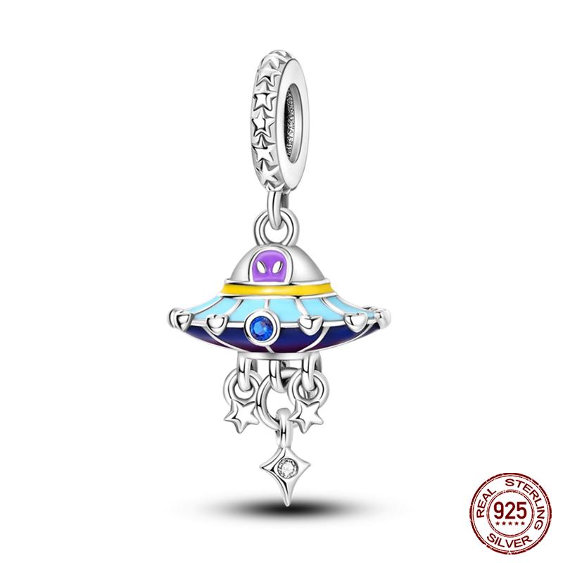 Copper Metal Trendy Fashion Glowing Spaceship Astronaut Bunny Planet Charm Bead Components Bead Components Compatible With Brand Authentic Original
