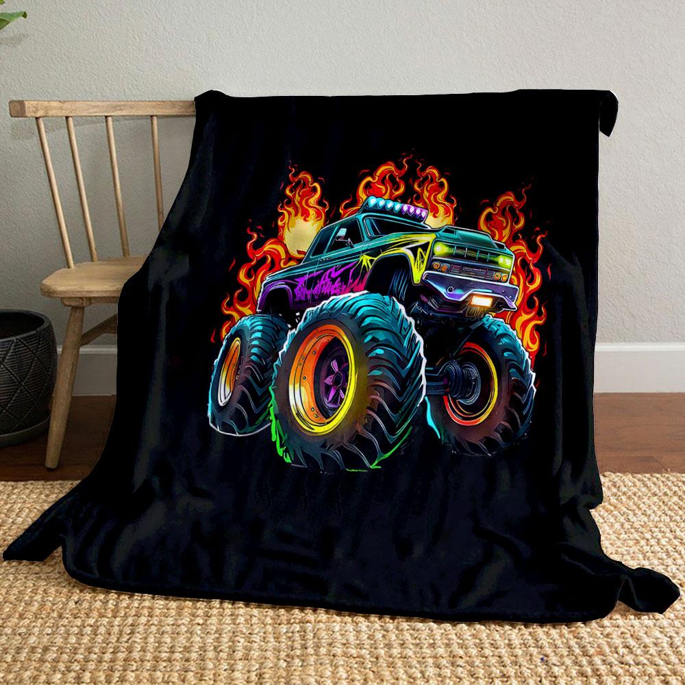 Flaming Monster Truck Art Print Blanket Soft and Cozy Perfect for the Living Room Bed Sofa or a Nap,gift