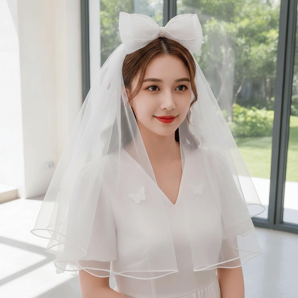 Soft Mesh Bridal Wedding Veil Hair Clip Short Tulle Veil Butterfly Mesh Headpiece  Civil Wedding