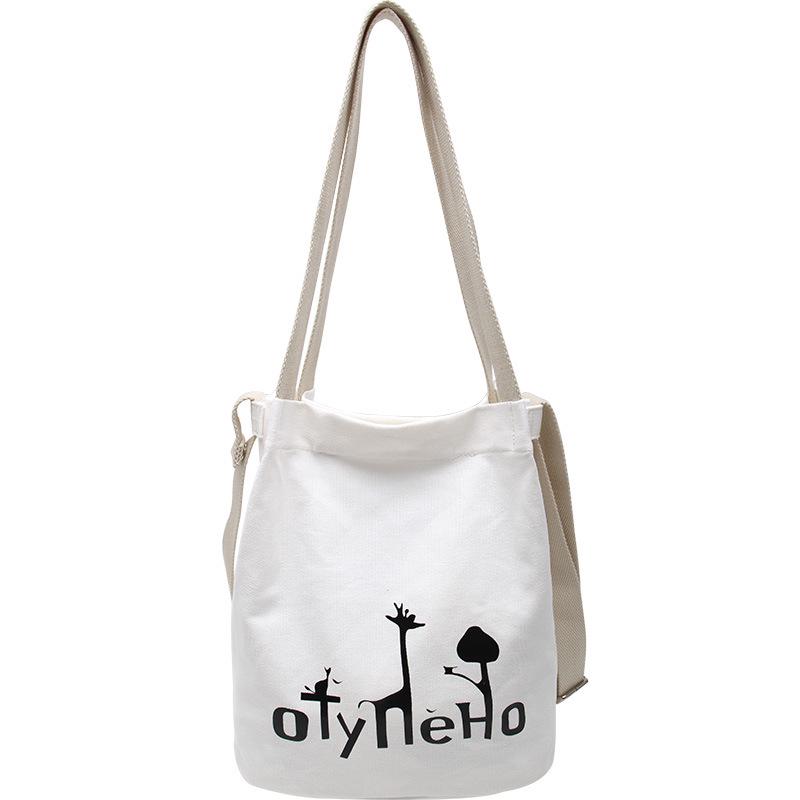 Korean Solid Color Canvas Bag Women'S Spring Bucket Bag Student Messenger Bag Shoulder Bag