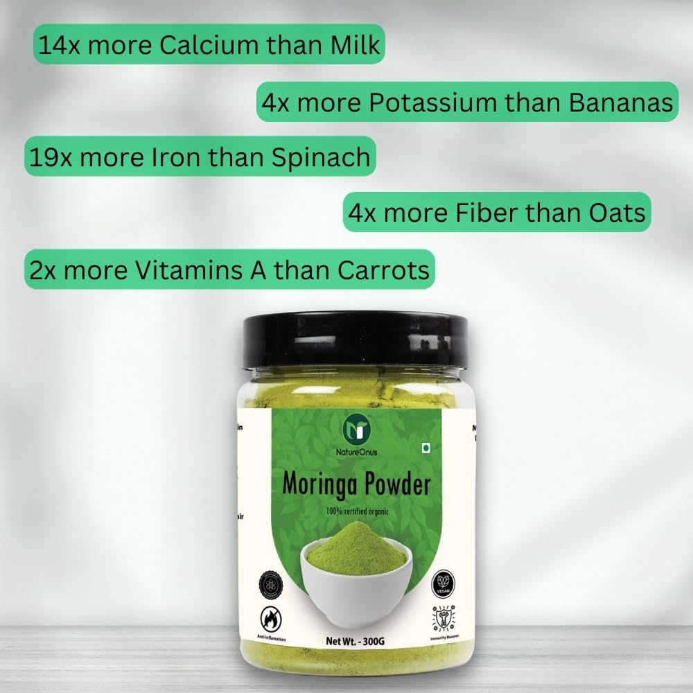 NatureOnus Moringa Powder - Drumstick Leaf Powder 100gms | Moringa Oleifera, Moringa for Immunity, Digestion & Energy | Multi-vitamin, Anti-Oxida