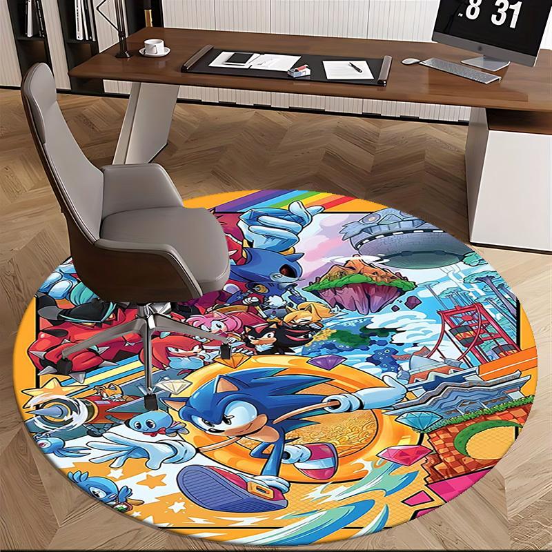 1pc Sonic the Hedgehog Anime Cartoon Design Round Carpet  Office Chair Mat, NonSlip Rug for Home Decor, Living Room, Bedroom