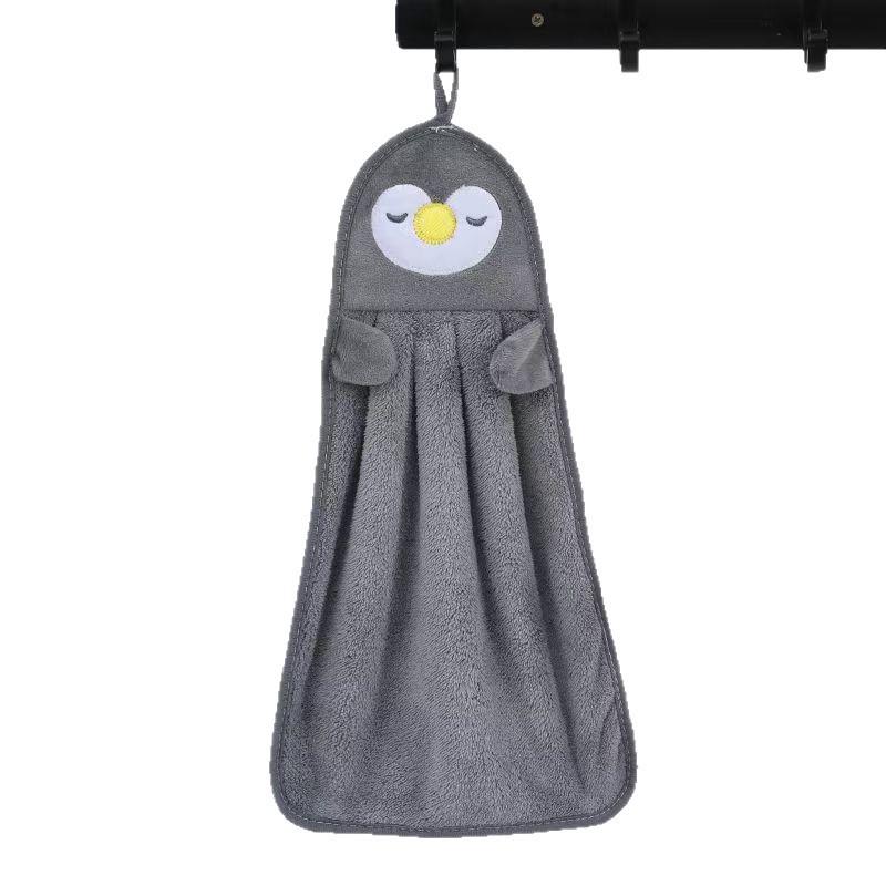 Penguin Coral Fleece Hanging Hand Towel - Absorbent & Soft for Kitchen or Bathroom Use