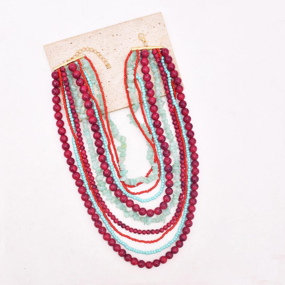 Colorful Gravel Layer Baroque Necklace Bohemia Style Beads Chains Necklace  Jewelry