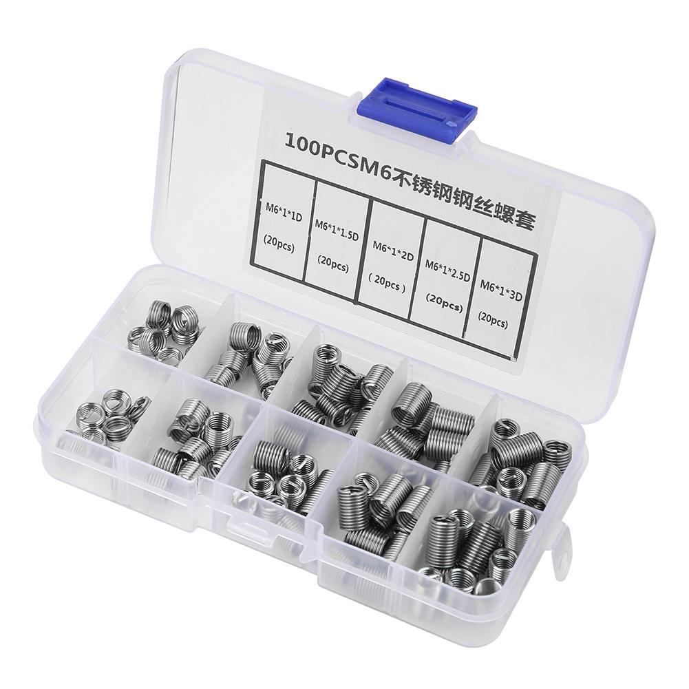 100pcs M6 Stainless Steel Coiled Wire Helical Screw Thread Inserts Set