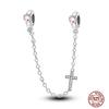 Star Moon Slide Safety Chains Charms 925 Sterling copper Heart Evil eyes Silicone Spacer Beads Fit Original Bracelet DIY Zircon