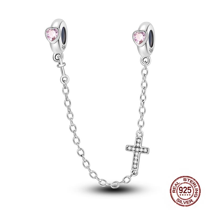 Star Moon Slide Safety Chains Charms 925 Sterling copper Heart Evil eyes Silicone Spacer Beads Fit Original Bracelet DIY Zircon