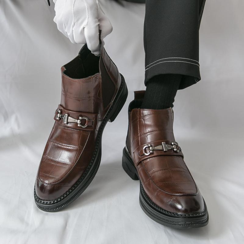

Мужские короткие ботинки Деловые формальные ботинки-лоферы с высоким голенищем Ретро ботильоны-смокинги Ретро черные ботинки Большой размер EU:46 коричневый