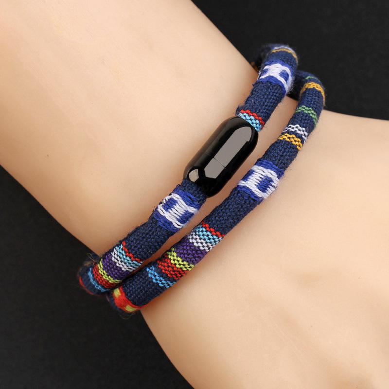 Men's Ethnic Fabric Magnetic Buckle Bracelet - Available in Various Colors
